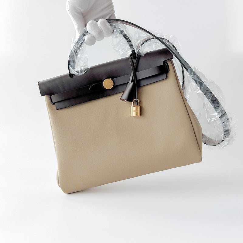 Hermes Herbag 31 In Trench And Ebene With Gold Hardware - Found Fashion