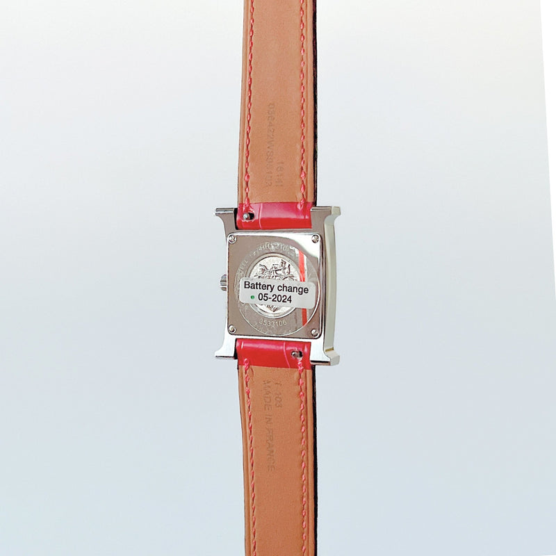 Hermes Heure H Watch With Diamonds, Fuchsia Alligator Strap, 21mm - Found Fashion
