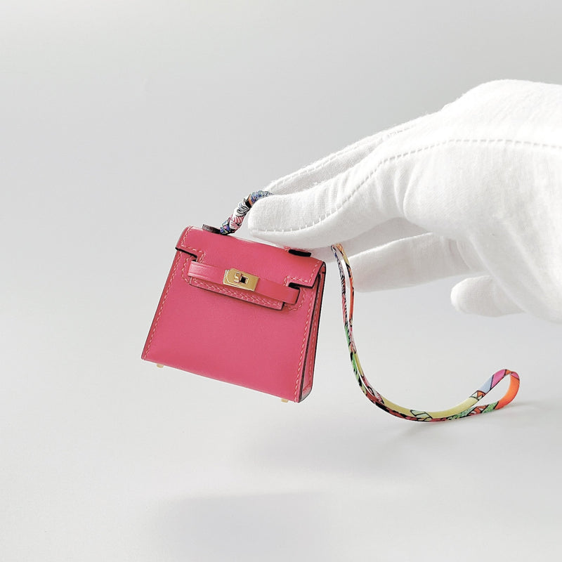 Hermes Mini Kelly Twilly Bag Charm In Lipstick Pink And Gold