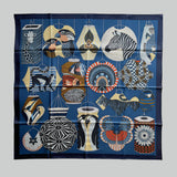 Hermes Lanternes, Ballons Et Cocardes Scarf 90 In Navy Blue and Bronze - Found Fashion