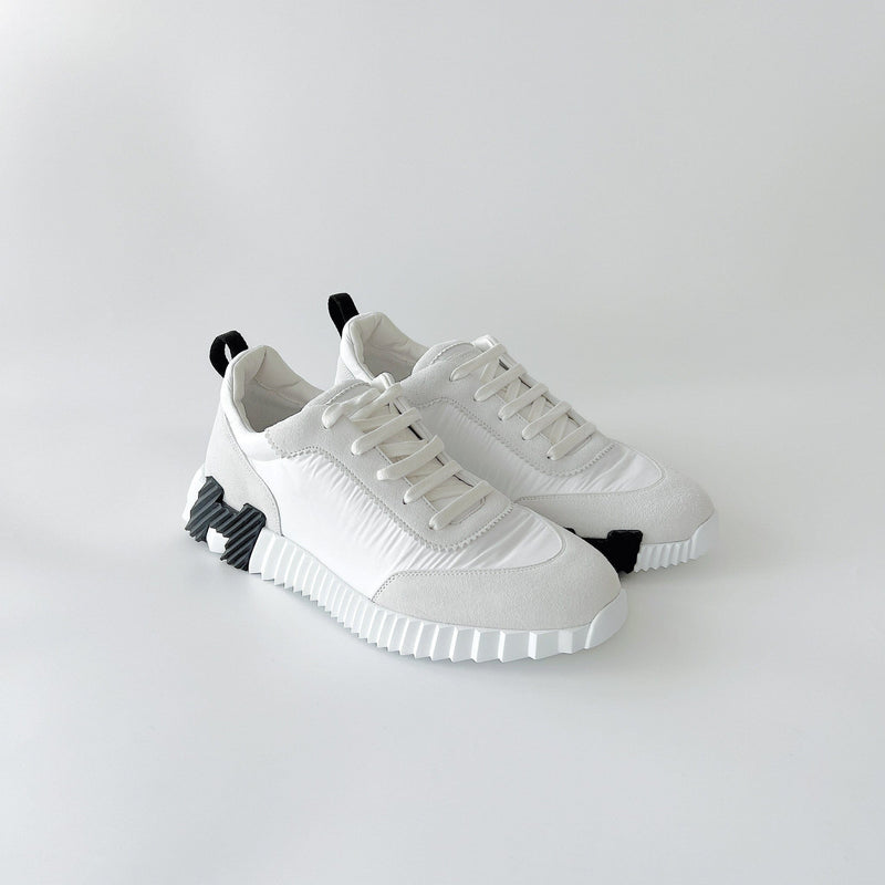 Hermes Men's Bouncing Sneaker In White And Black, Size 43 - Found Fashion