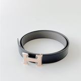 Hermes Men's H Belt With Reversible Leather Strap In Black And Stain - Found Fashion