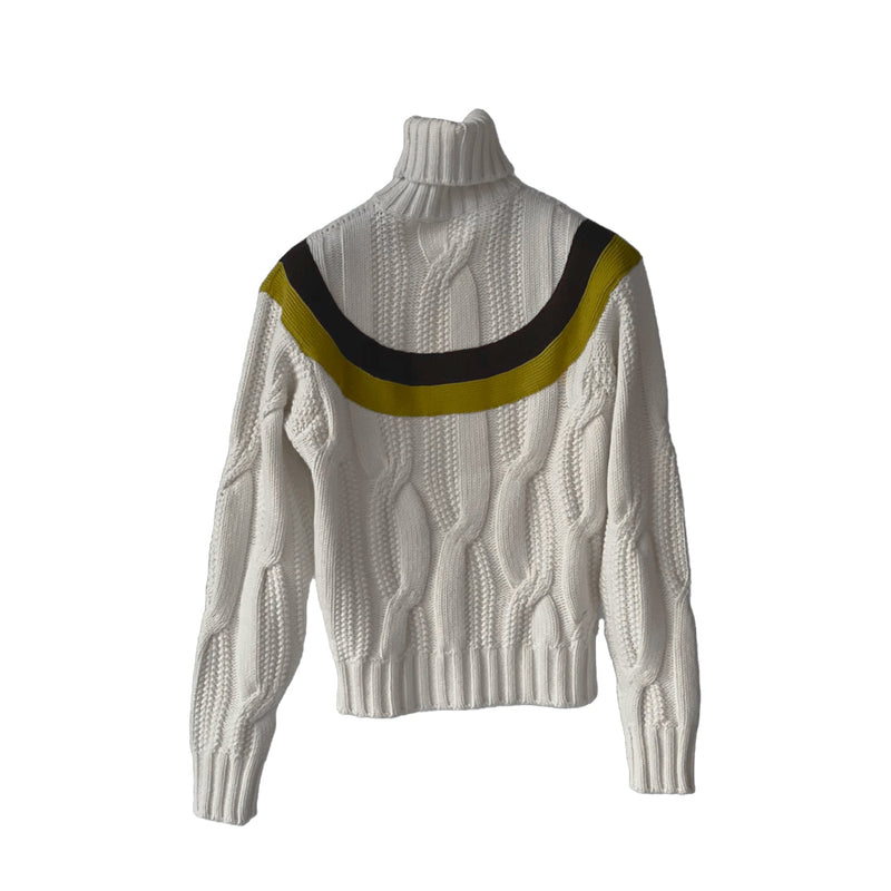 Hermes Men's "Yoke Torsade" Turtleneck Sweater In Ivory, Size M - Found Fashion