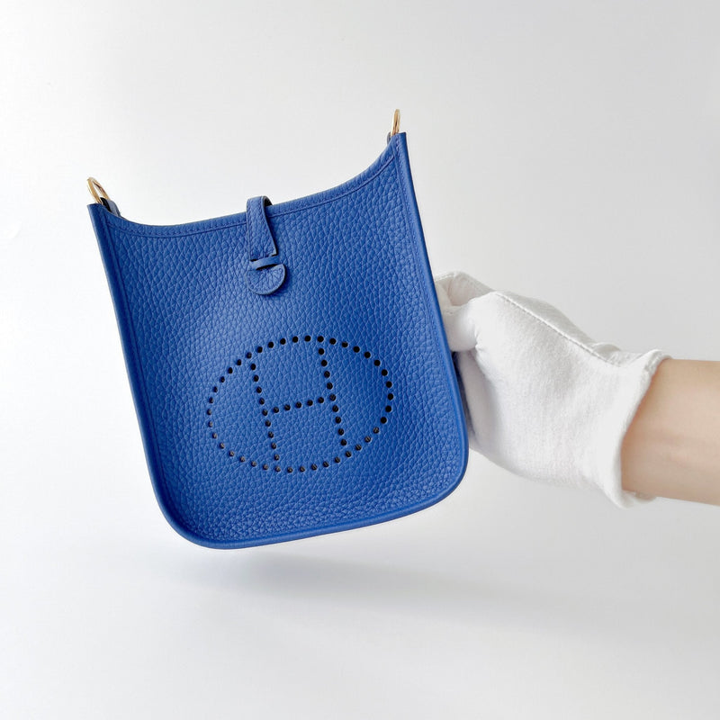 Hermes Mini Evelyne 16 Clemence In Bleu Royal With Gold Hardware - Found Fashion