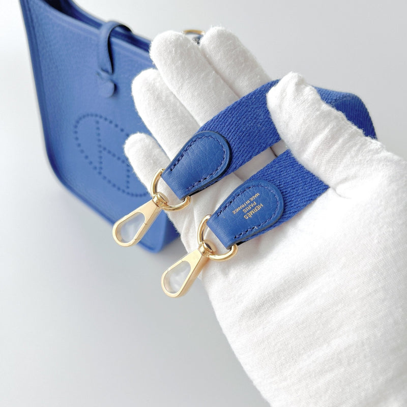 Hermes Mini Evelyne 16 Clemence In Bleu Royal With Gold Hardware