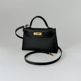 Hermes Mini Kelly II Sellier In Black With Gold Hardware, Epsom Leather - Found Fashion