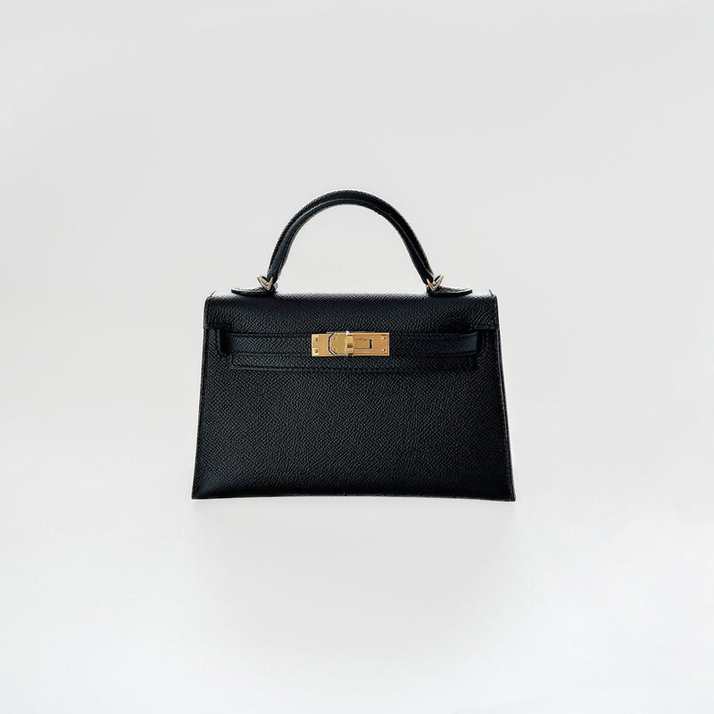 Hermes Mini Kelly II Sellier In Black With Gold Hardware, Epsom Leather - Found Fashion
