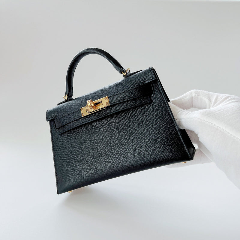 Hermes Kelly Mini II Handbag Black Epsom with Gold Hardware 20