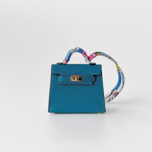 Hermes Micro Mini Kelly Twilly Bag Charm In Bleu Izmir And Gold Hardwa –  Found Fashion
