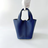 Hermes Picotin Lock Bag 18 In Bleu Saphir Leather And Gold Hardware - Found Fashion