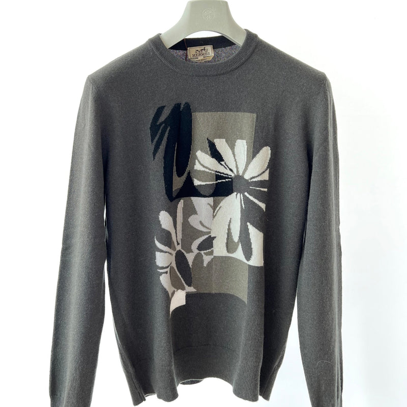 Hermès Puzzle Floral Cashmere Sweater In Algue Dark Green | Size L