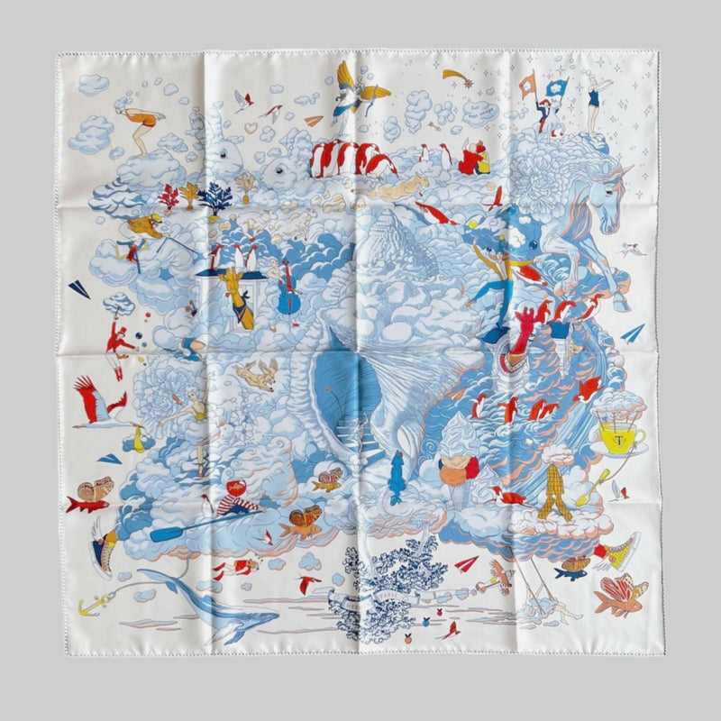 Hermes Sur Mon Nuage Scarf In Cream And Blue - Found Fashion