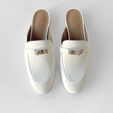 Hermes Women's Oz Mule In White With A Silver Buckle, Size 39 - Found Fashion