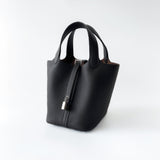Hermes Picotin Lock Bag 18 In Ébene, Brown Clemence Leather And Palladium Hardware