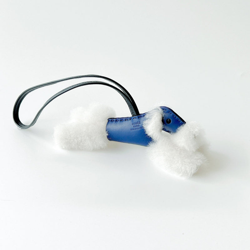Hermes Budy Charm In Navy Blue | Merino Shearling And Leather, Bleu Saphir