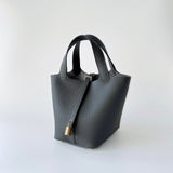 Hermes Picotin Lock Bag 18 In Graphite Grey Leather And Gold Hardware