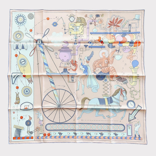 Hermes Tea For Two Scarf 90 In Rose Poudré / Blanc / Bleu