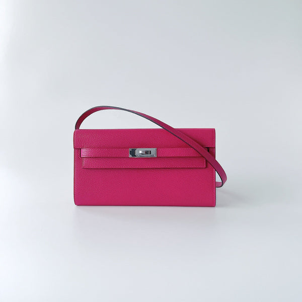 Hermes Rose Texas Epsom Leather Kelly Wallet To Go Bag
