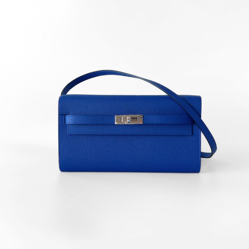 Hermes Kelly Classique To Go Wallet, In Bleu Royal, Blue Epsom Leather