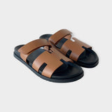 Hermes Men's Chypre Sandal In Brown And Black, Size 45.5 EU