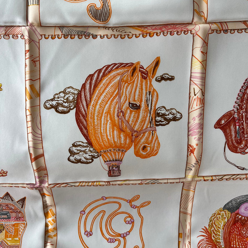 HERMES Horse pattern SELLIER Twilly Scarf silk blue