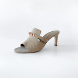 Hermes Women's Cute Sandals Beige Suede With A Rose Gold Buckle, Size 38.5