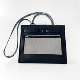 Hermes Herbag Zip 31 Bag In Noir & Ecru Berline Canvas, With Palladium Plated Hardware