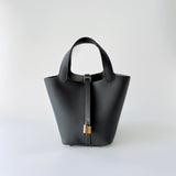 Hermes Picotin Lock Bag 18 In Graphite Grey Leather And Gold Hardware