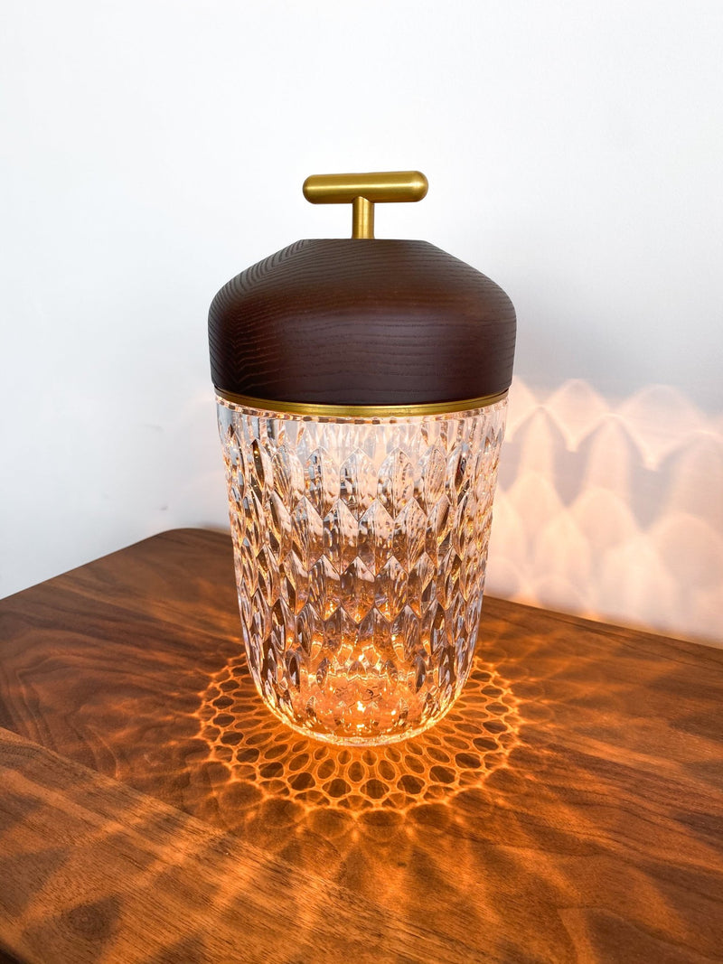 St Louis Crystal Folio Portable Lamp In Dark Wood and Brass